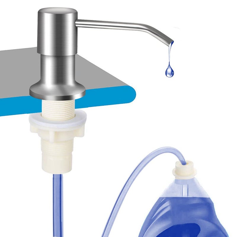 OHiHi Dish Soap Dispenser for Kitchen Sink (Brushed Nickel), Countertop Sink Soap Dispenser Water Pump with 47â€ No-Spill Extension Tube Kit Design for Kitchen Bathroom, No More Refills ï¼ˆSliverï¼‰ - Image 1